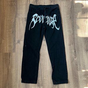 Revenge Jeans Black with White Embroidered Streetwear Sz M